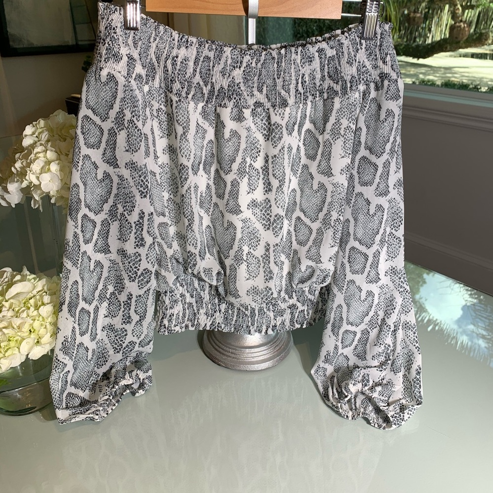 Off Shoulder Slightly Cropped Snake Print Blouse